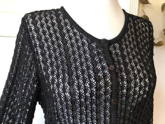 Sheer Lacy Knit Crochet Witchy Boho Black Cardiga… - image 1