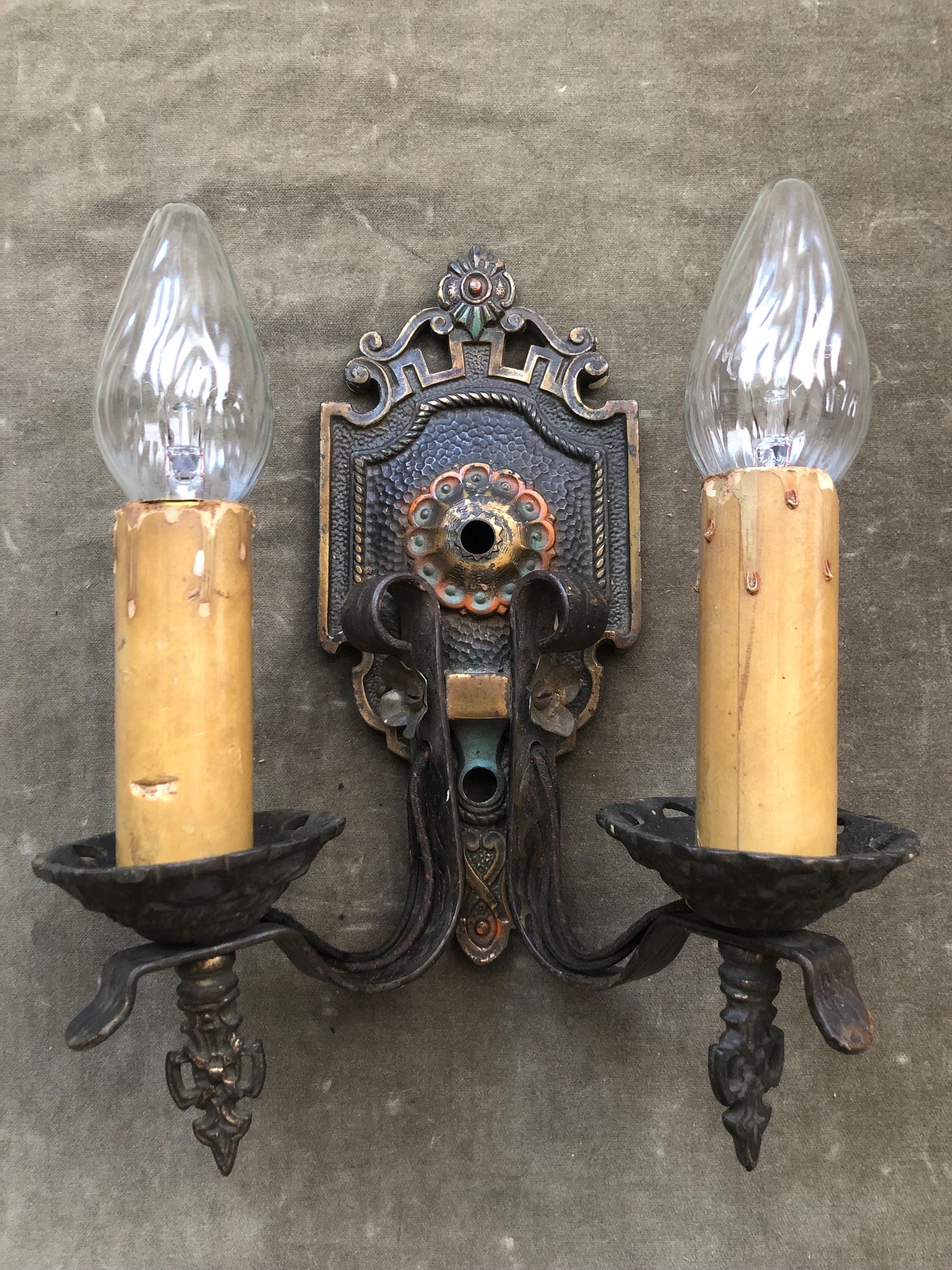 1920s Antique Cast Bronze Floral Art Deco Nouveau Double Arm Electric ...