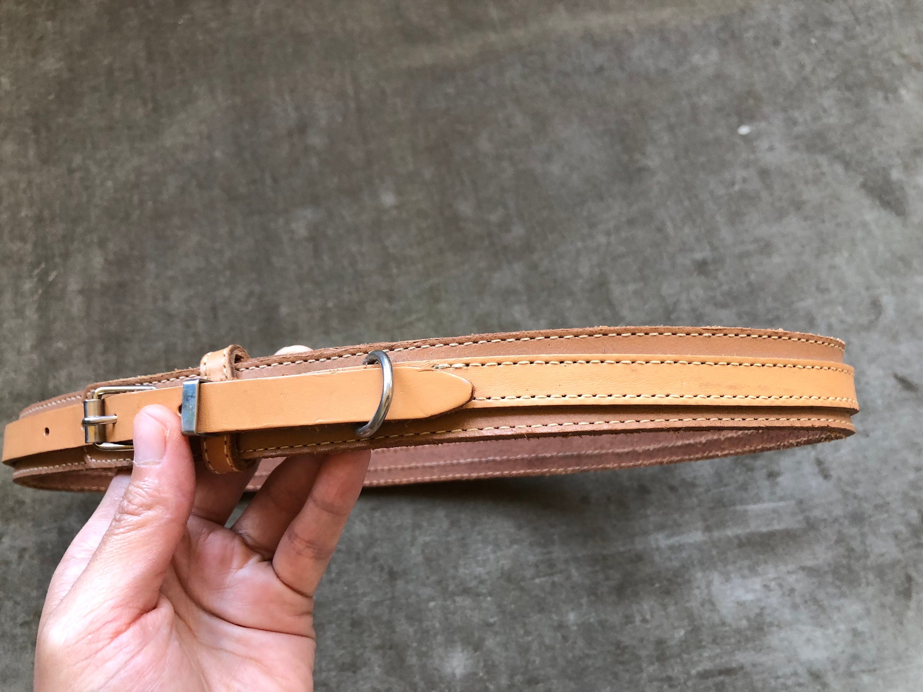 Rustic Slim Ranger Leather Natural Tan Thick Western Belt  display picture 1