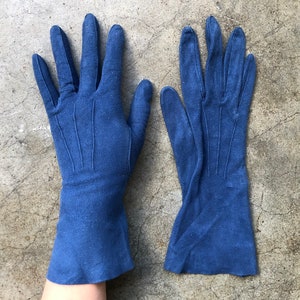 Antik Blaue Wildleder Handschuhe Gr. XS 6 6.25 Damen 1940er 1950er 40er 50er Fancy Driving Super Weich Dünn 1930er 30er Vintage Damen