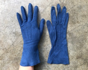 Antique Blue Suede Leather Gloves Size XS 6 6.25 womens 1940s 1950s 40s 50s Fancy Driving Super Soft Thin 1930s 30s Vintage Ladies