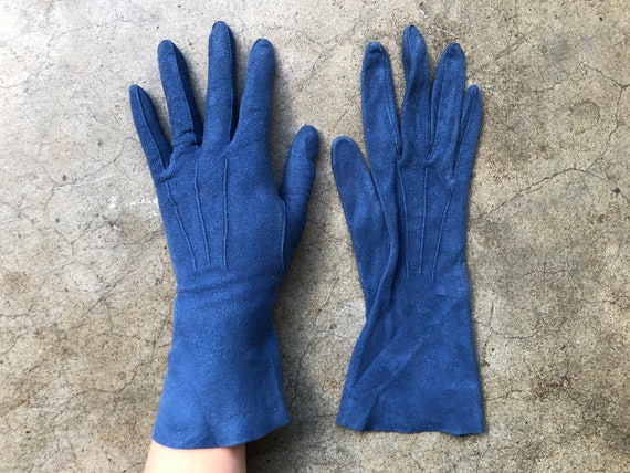 Antique Blue Suede Leather Gloves Size XS 6 6.25 … - image 1