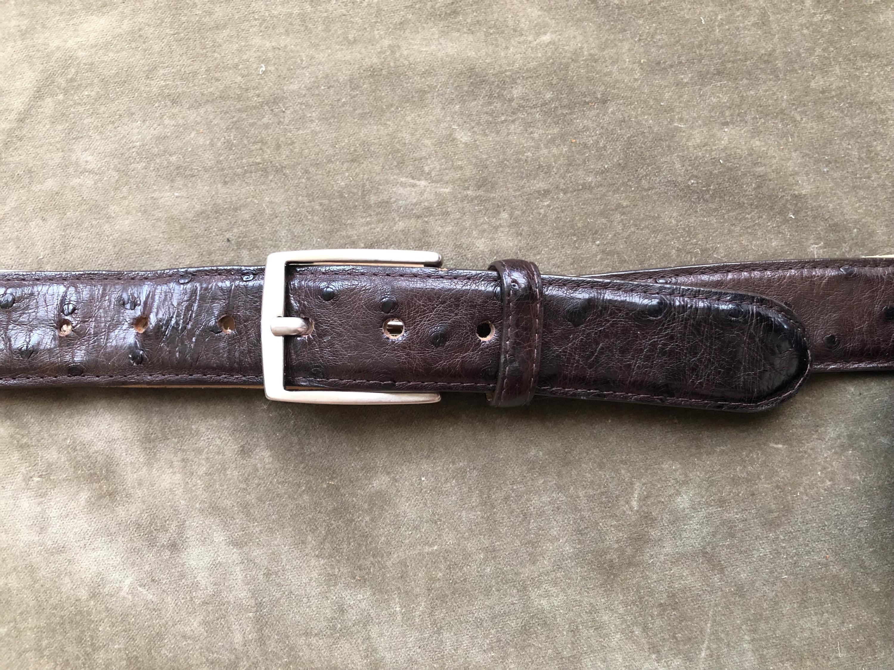 Streve Ostrich Leather & Woven Vintage Brown Belt Solid Bronze Hardware Size 34 Ostrich Brown Leather Belt - Etsy main image 3