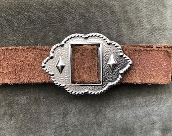 Vintage Black Leather Belt Embossed Floral Motif Antique Silver Buckle Waist Belt