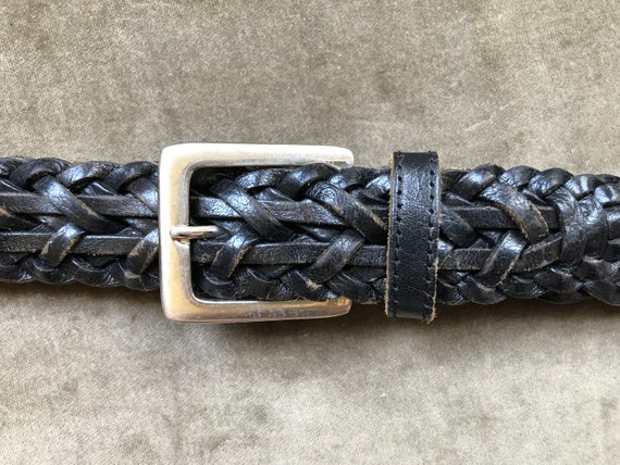 90s Black Leather Woven Belt Unisex sz M L XL 32 … - image 2
