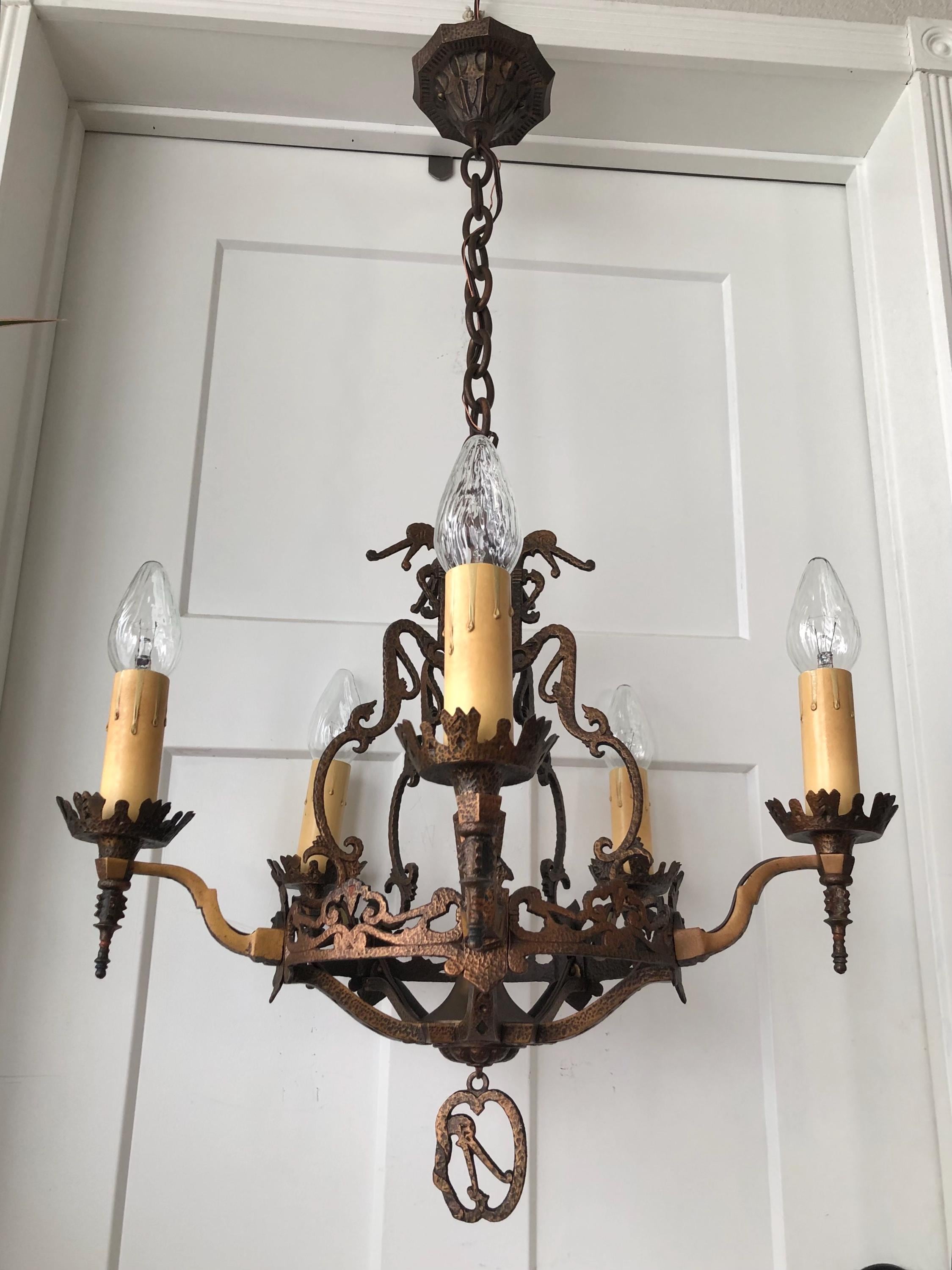 1920s Antique Bronze Seahorse Dragon Tudor Gothic Spanish Revival
