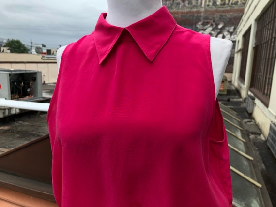Vintage Silk 80s Hot Pink Magenta Boxy Collared T… - image 10