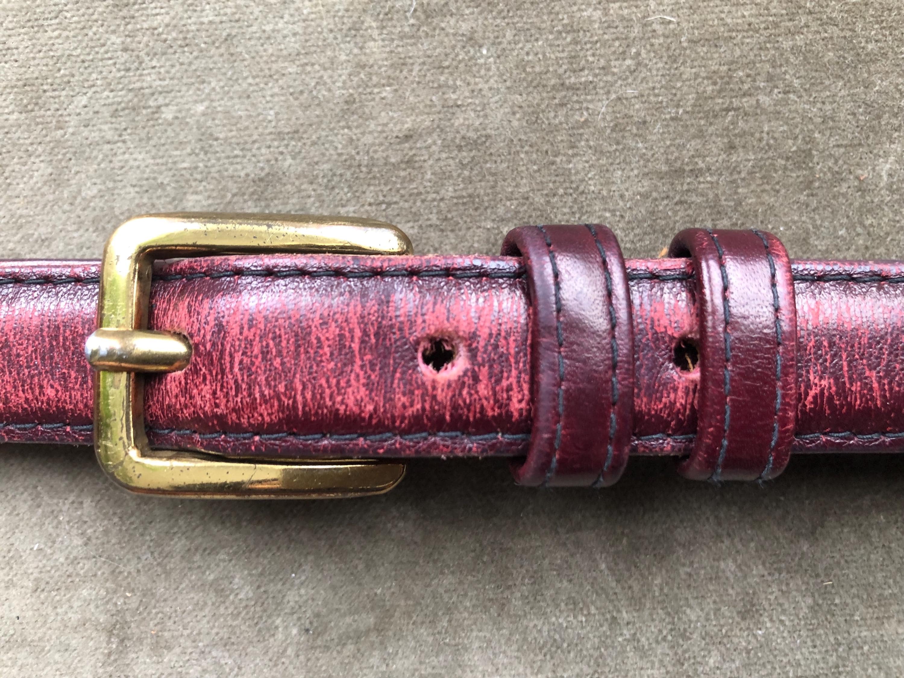 Vintage 1970 80\'s Retro Burgundy Purple Leather Gold Buckle Classic Skinny Belt 70s 80s Super Skinny Leather Belt Solid Brass Retro Buckle  main image 4