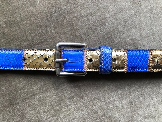 90s Genuine Snakeskin Patchwork Lapis Lazuli Blue… - image 5