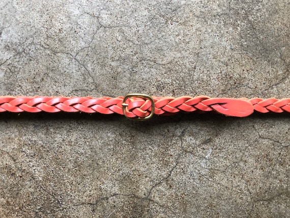 90s Skinny Dusty Rose Pink Leather Woven Belt Adj… - image 1