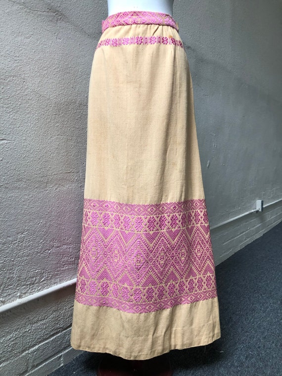 70s Handmade Cotton Woven Flared Boho Maxi Skirt … - image 2