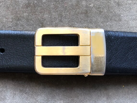 70s 1960s Retro Slim Black Leather Refined Belt Gold Silver