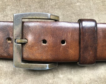60s 70s Thick Wide Brown Smooth Soft Heavy Duty Steerhide Leather Belt Retro Buckle M L 36 37 38 waist 1960s 1970s vintage Rustic Grunge