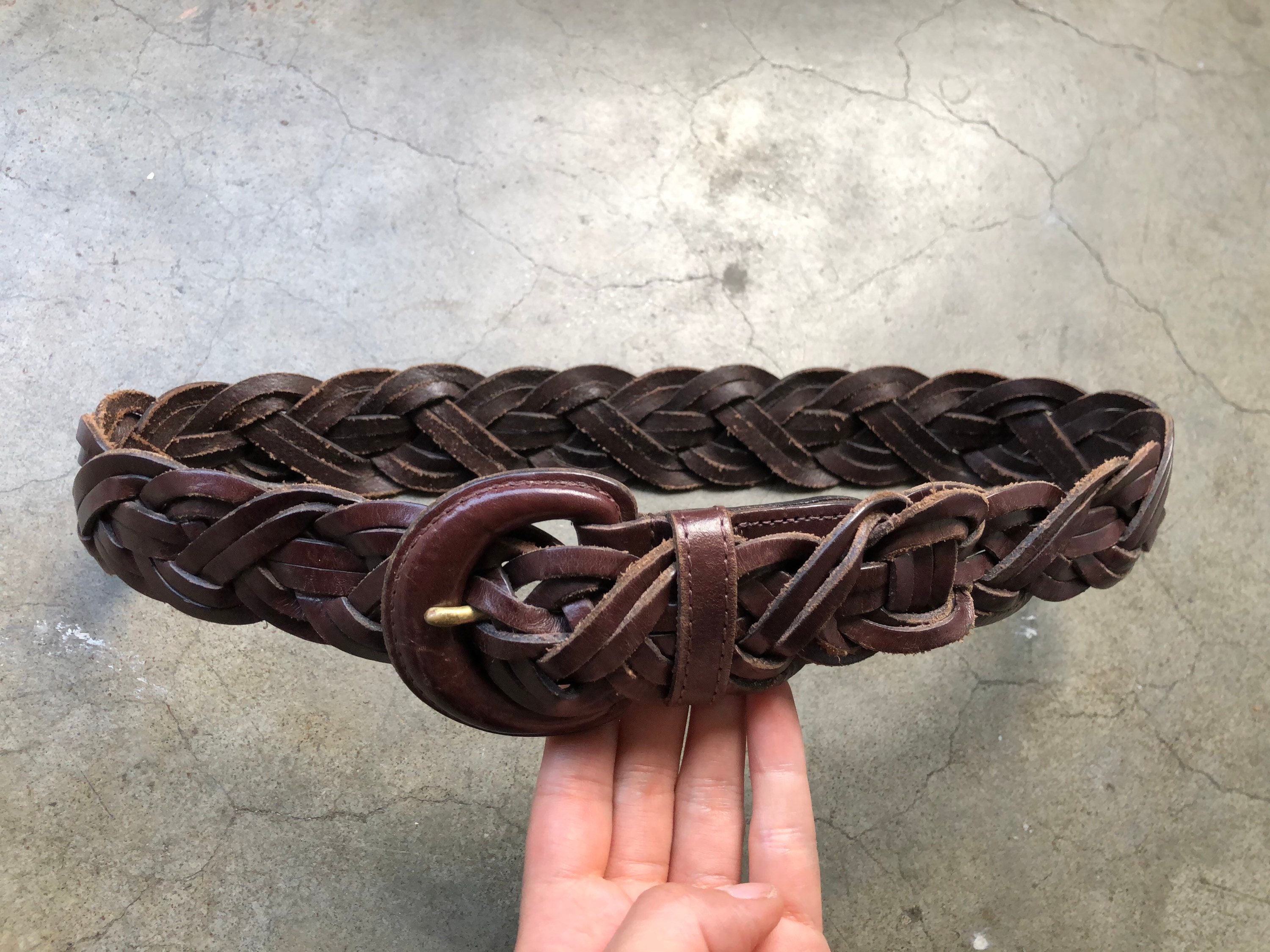 COACH Dark Brown Woven Braided Leather Belt Brass Buckle 8529 Womens Size  Medium