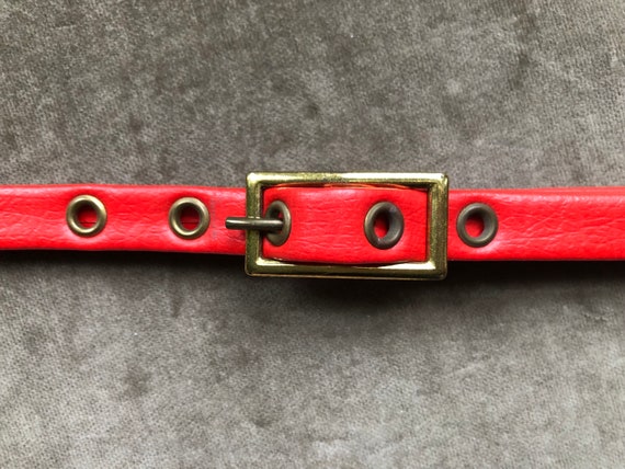60s 70s Brass Buckle Skinny Light Bright Coral Re… - image 1