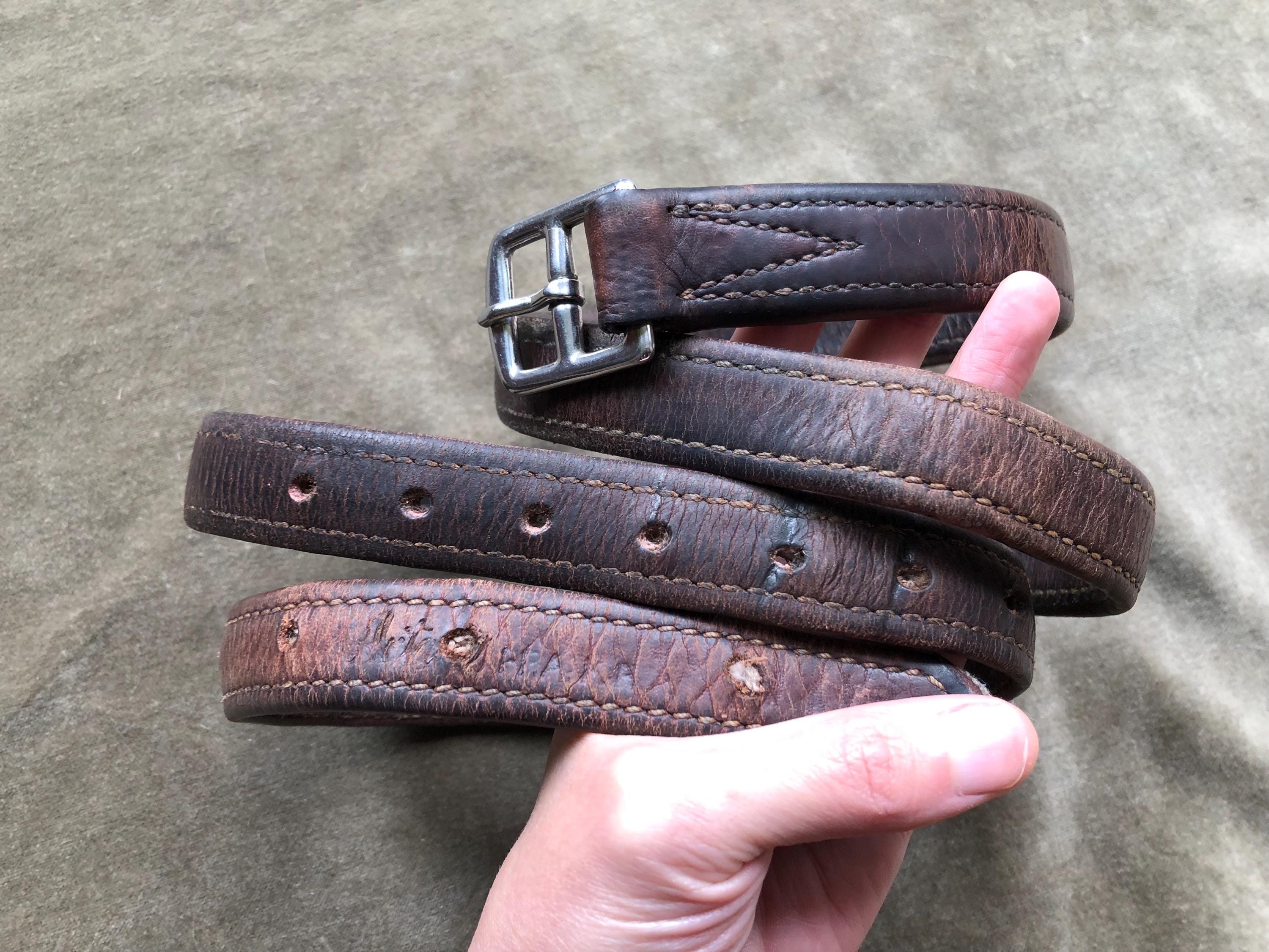 French Vintage west buckle tip leather chain belt Genuine Vintage Retro Circle Studded Leather Belt  main image 3