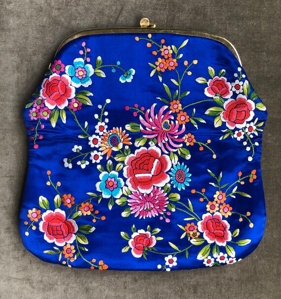 MINI 20 LADY BAG IN COBALT BLUE SATIN WITH COLORFUL EMBROIDERED BEADWORK