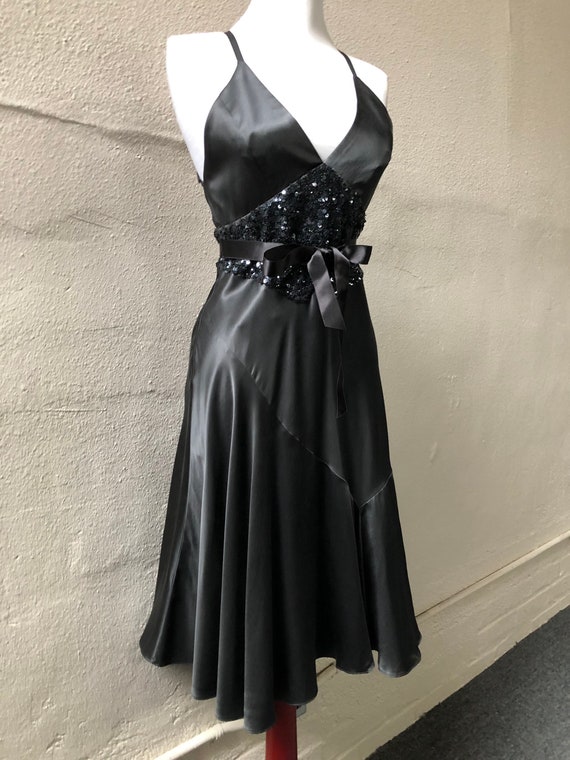 Charcoal Silk Satin Charmeuse Halter Slip Gown 90… - image 2