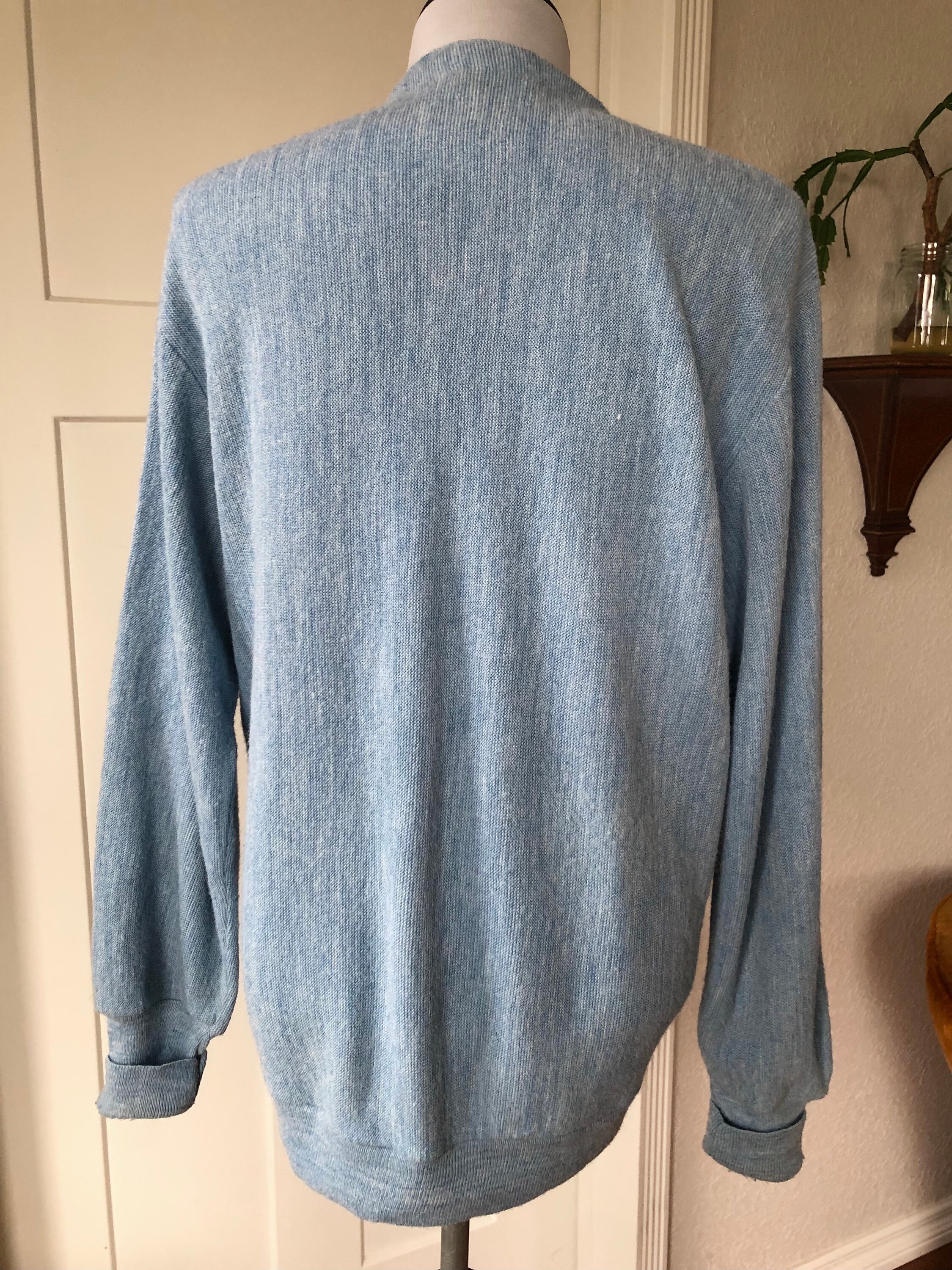 1980s Jcpenney Fox Mens Light Blue Tweed Acrylic Spongy Knit