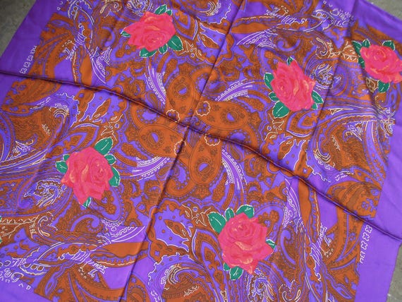 Gorgeous Purple Silk Satin Twill Red Rose Paisley… - image 4