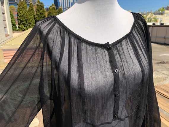 Black Sheer Silk Chiffon Crinkle Tissue Boho Peas… - image 1