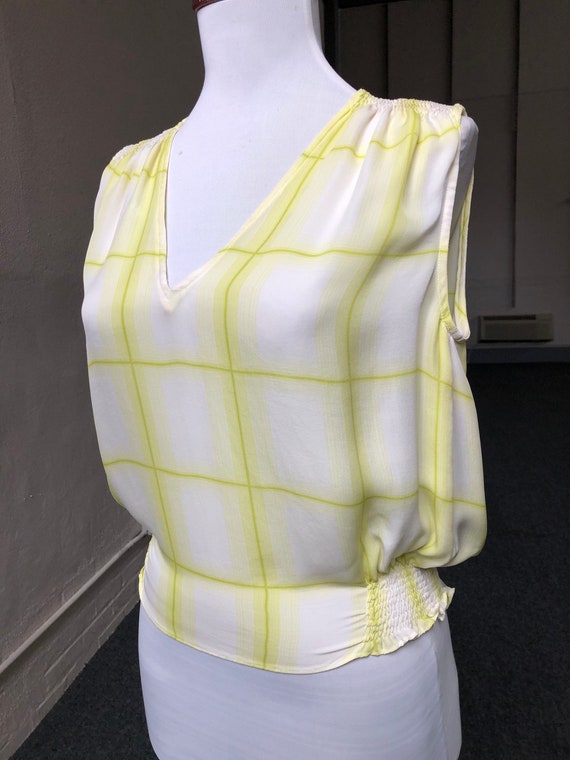 90s Silk Calvin Klein White Lime Green Windowpane… - image 8