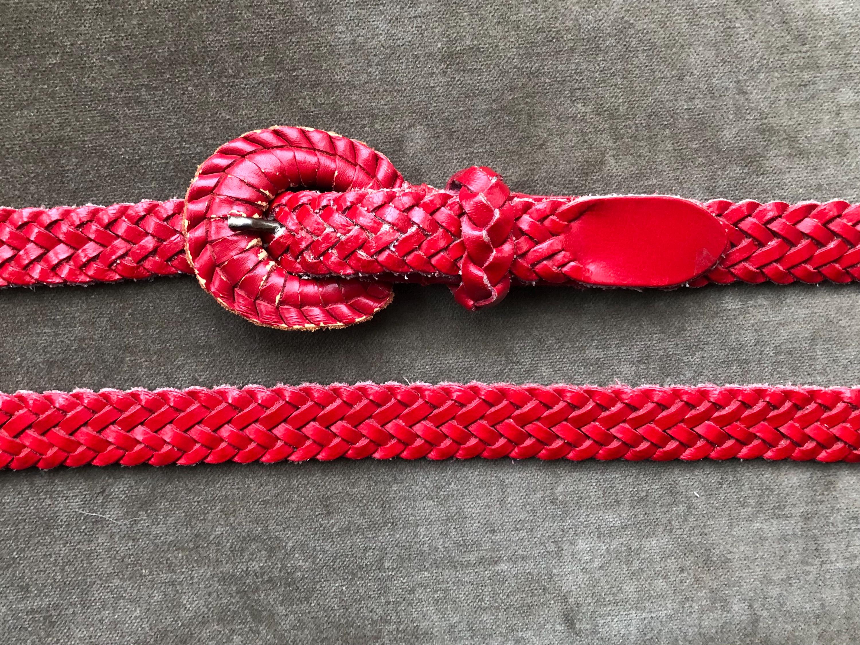 1976 Women Braided Woven Genuine Leather Narrow Belt 25mm Wide (red Woven Elasticated Italian Leather Belt For Men | J.Crew main image 2