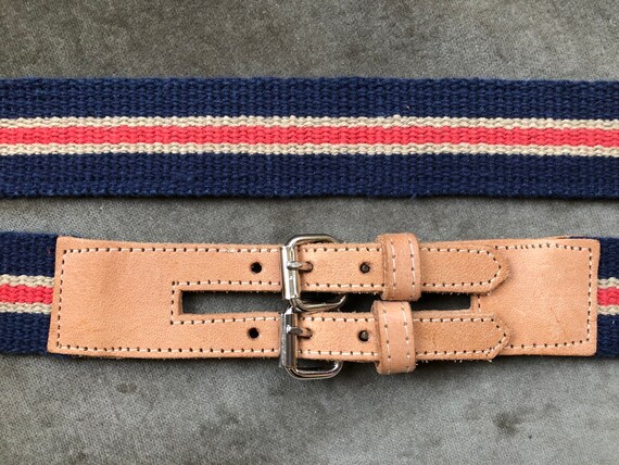 60s 70s Woven Cotton Fabric Striped Belt XS S 26 … - image 8