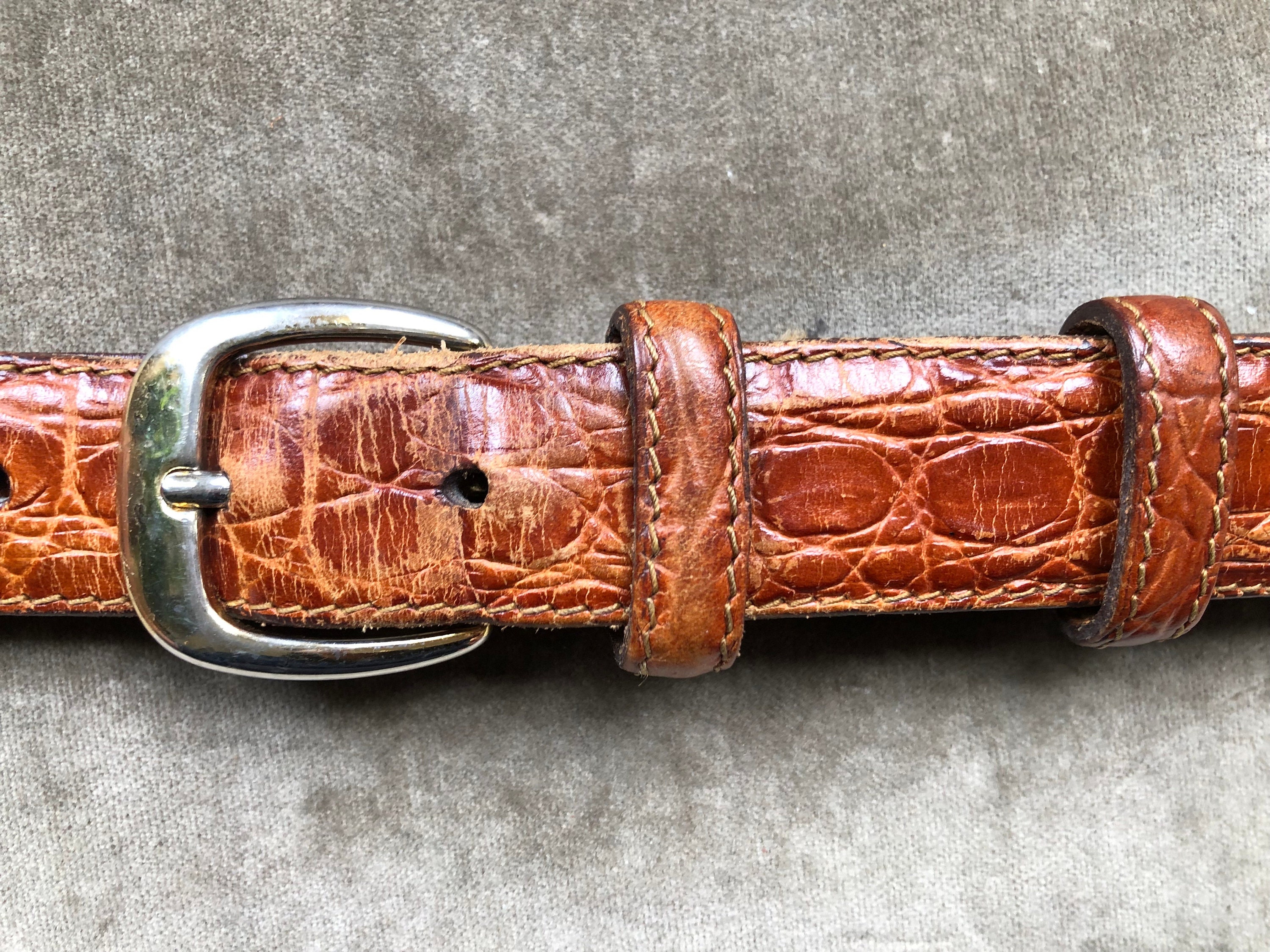 1990s Calfskin Leather Croc Belt Size Small Brown Embossed Made in USA NEW Dark Brown Crocodile Embossed Leather Belt | Le Alfré main image 4
