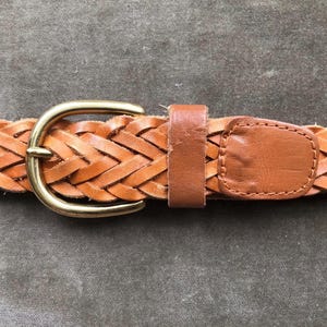 Cognac Tan Leather Woven Braided Belt Adjustable Size Womens  display picture 3