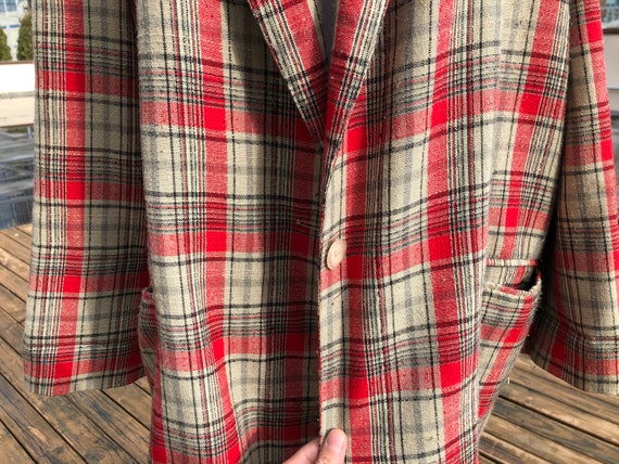 80s Ship 'n Shore Vintage Plaid Tweed Woven Red B… - image 8