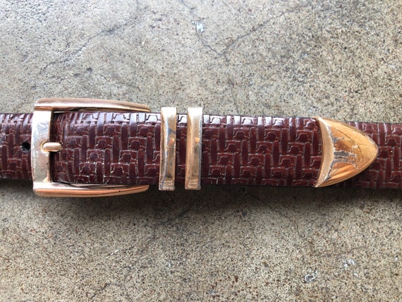 Saks Fifth Ave Brown Leather Belt Embossed Tooled Woven  display picture 3
