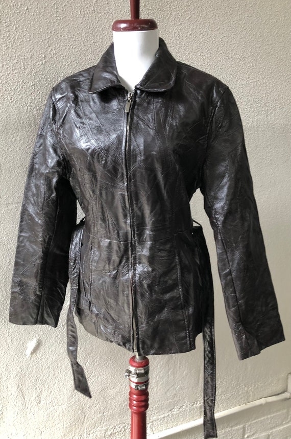90s Espresso Dark Brown Leather Patchwork Sewn Pi… - image 9