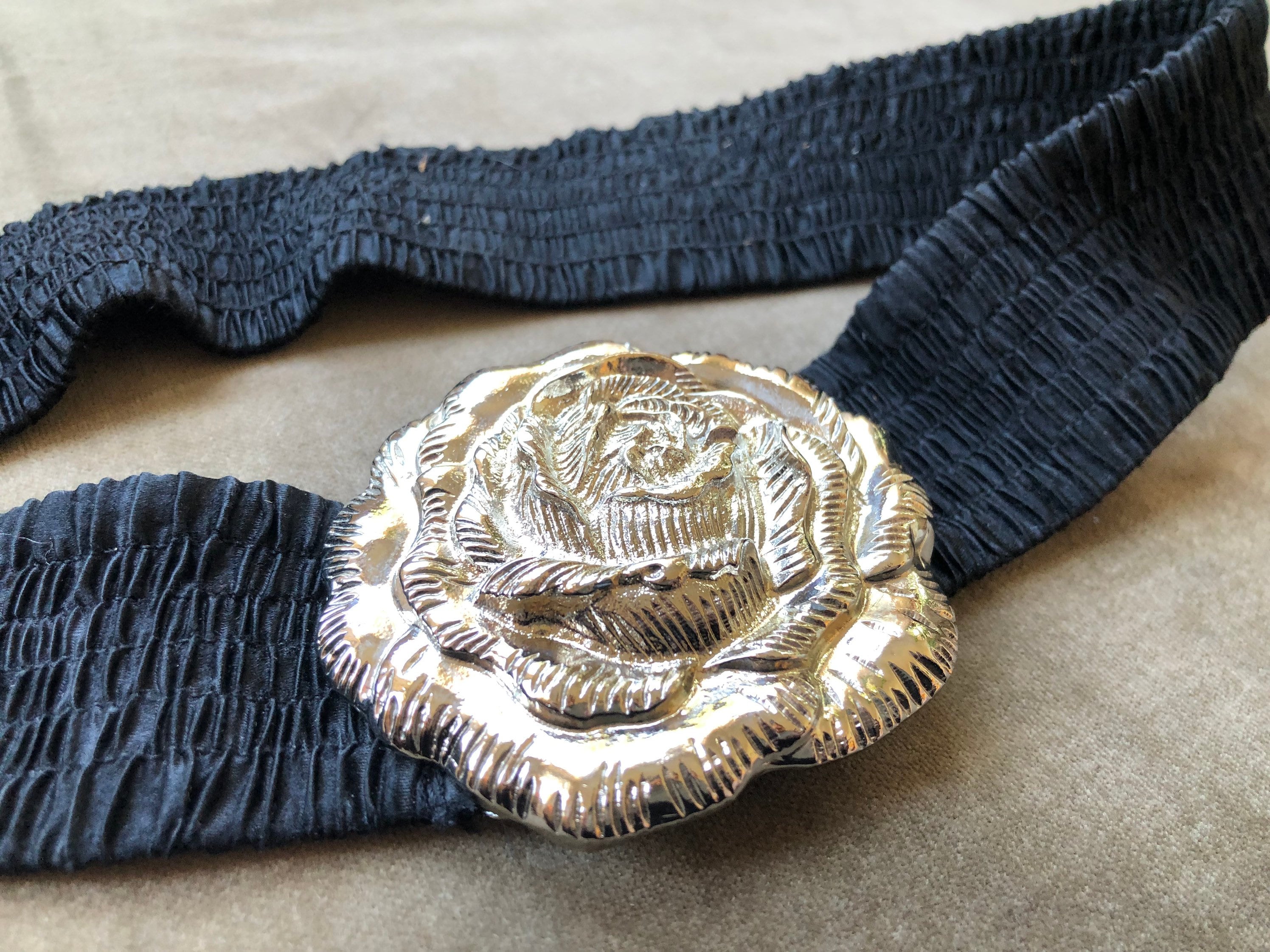 Y2k Bebe Black Scrunchy Black Smocked Stretch Elastic Belt 