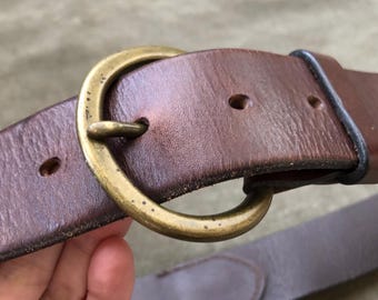 Vintage 90s Heavy Chunky Suede/Leather Patchwork And Brass Hip Belt, Size 36/34 Thick Beige Tan Suede Leather Heavy Duty Solid Brass Buckle  main image 4