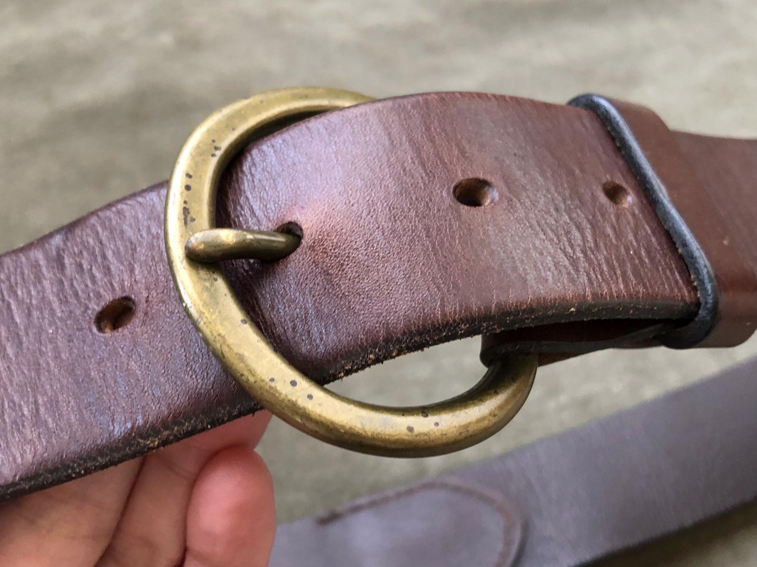 90s Thick Brown Leather Heavy Duty O Ring Solid Brass Buckle  display picture 2