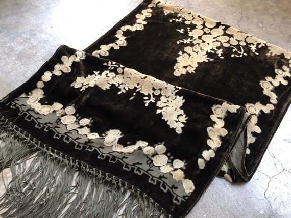 90s Dark Olive Green Velvet Burnout Silk Rayon Sem