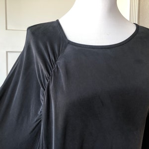 Y2K Avant-garde Soft Thin Knit Pullover Long Sleeve T Shirt Tee Top Blouse S vintage Top Asymmetrical Gathered Faded Black Grunge Goth Blous