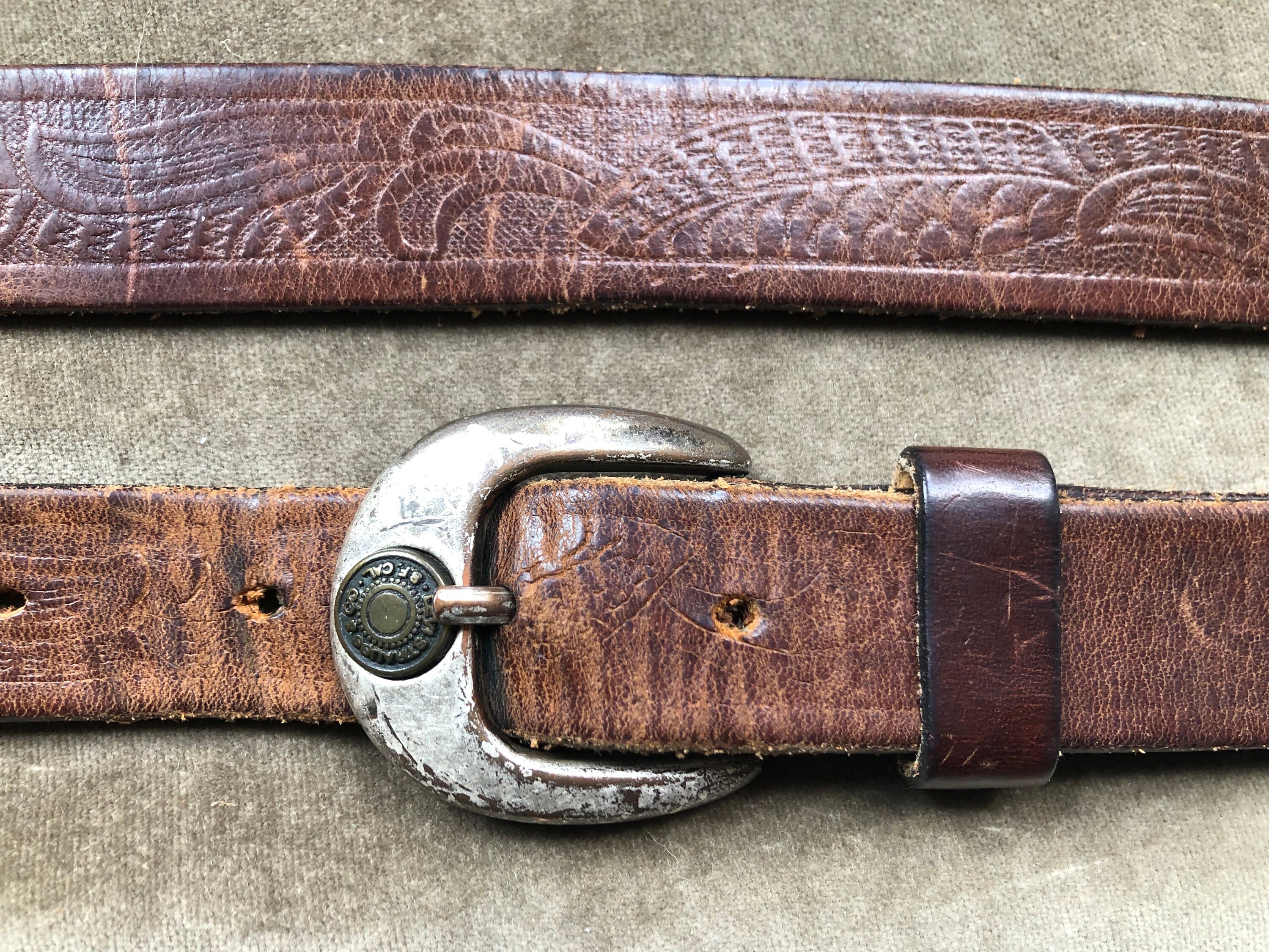 Levis Brown Western Embossed Leather Rodeo Belt Floral Engraved Buckle Sz S 36in Western Floral Engraved Tooled Leather Belt Cowgirl Cowboy  main image 4