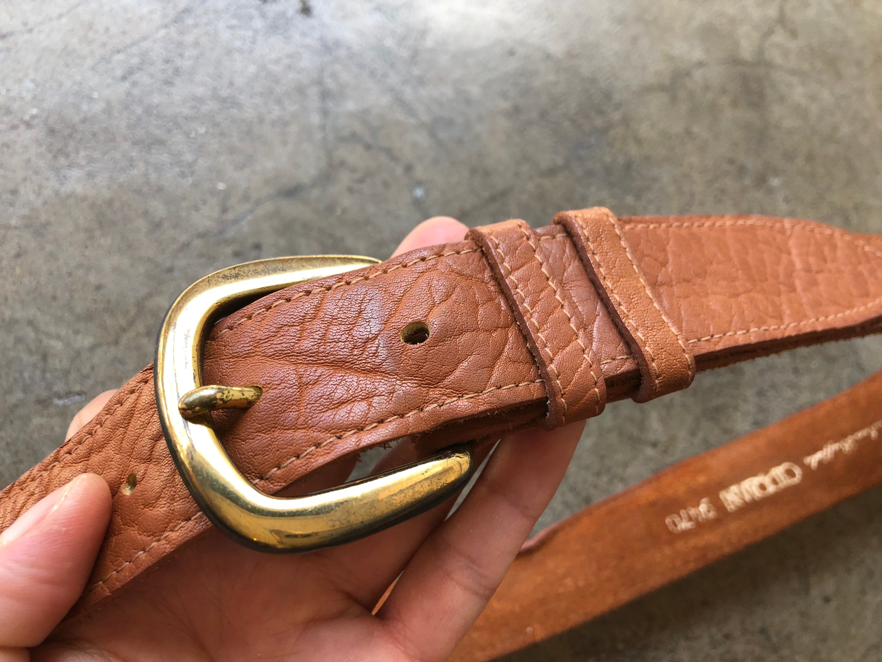 70s 80s Tan Brown Pebbled Textured Buffalo Leather Belt 