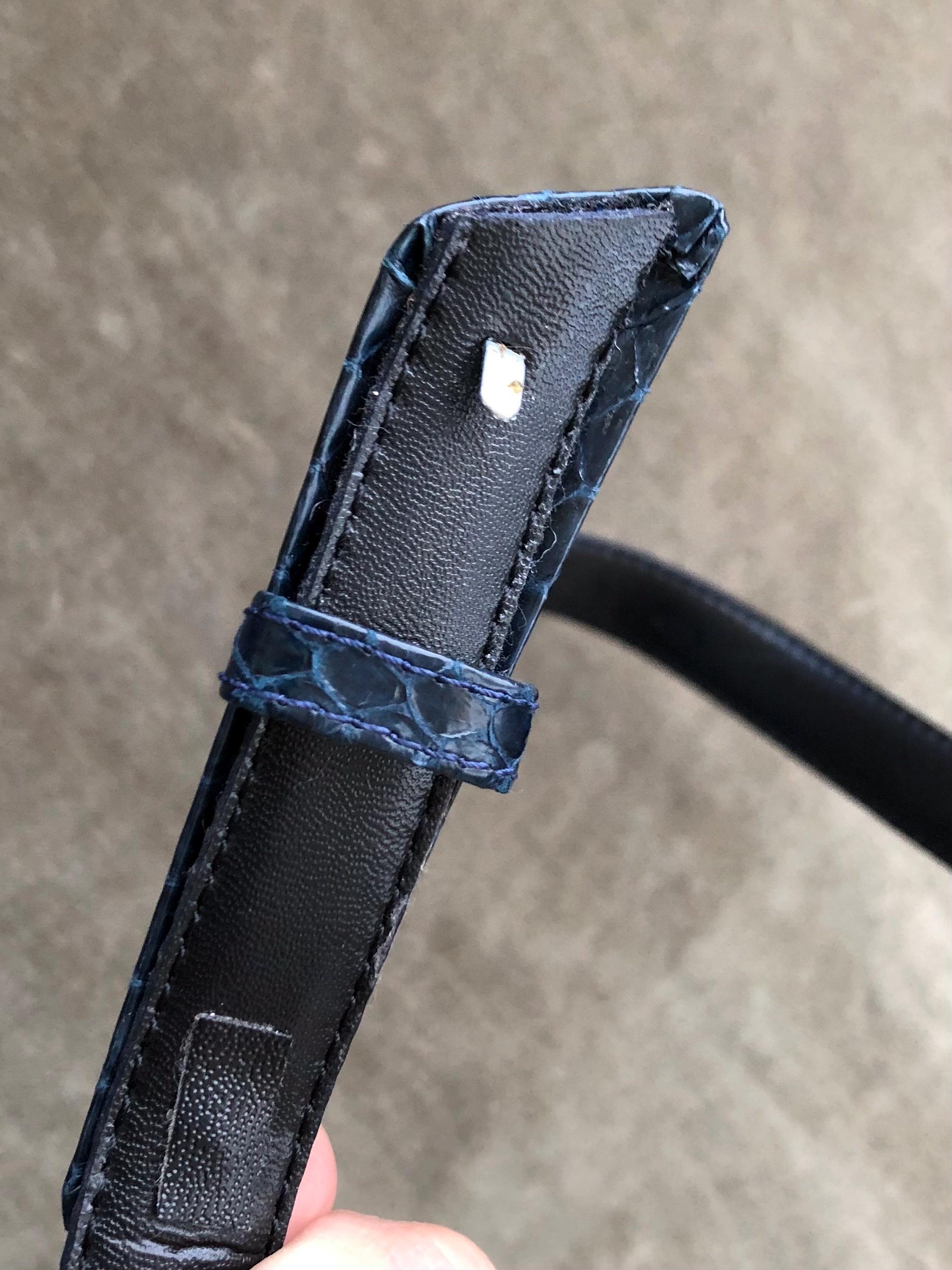 70s 80s Genuine Snakeskin Dark Blue Navy Skinny Patent Slim 