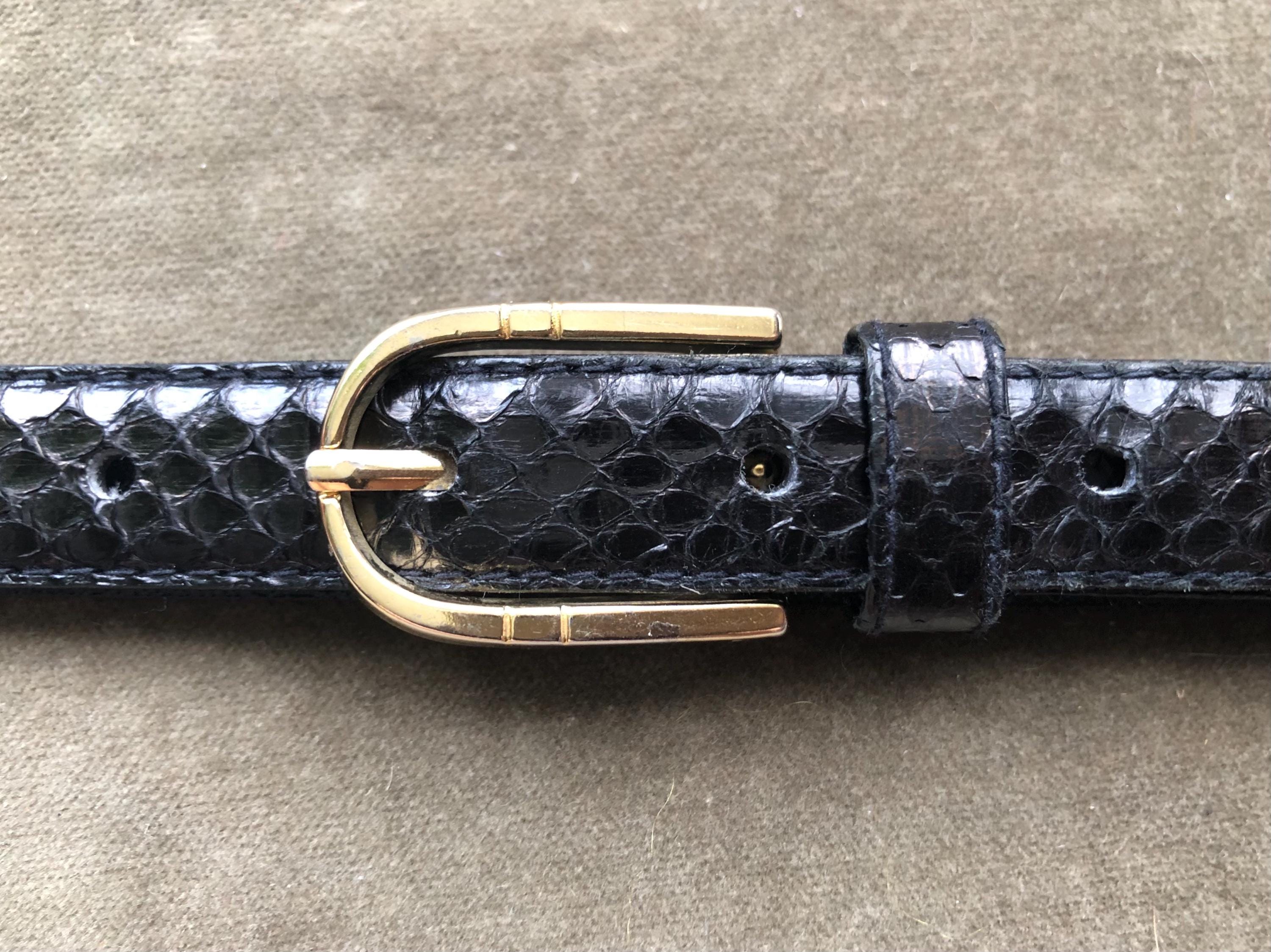 Vintage 70s 80s 100% Genuine Snake Skin belt black with gold hardware size m Vintage 80 main image 3