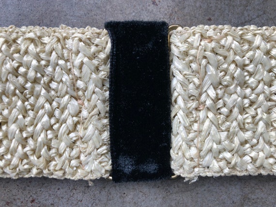 Vintage Black and Cream Woven Stretch Belt Vintage Beige Elastic Belt, Leather Trim, Unisex Style - Etsy main image 4