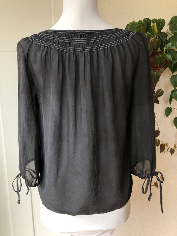 Silk Chiffon Semi Sheer Black Faded Gray Boho Pea… - image 9