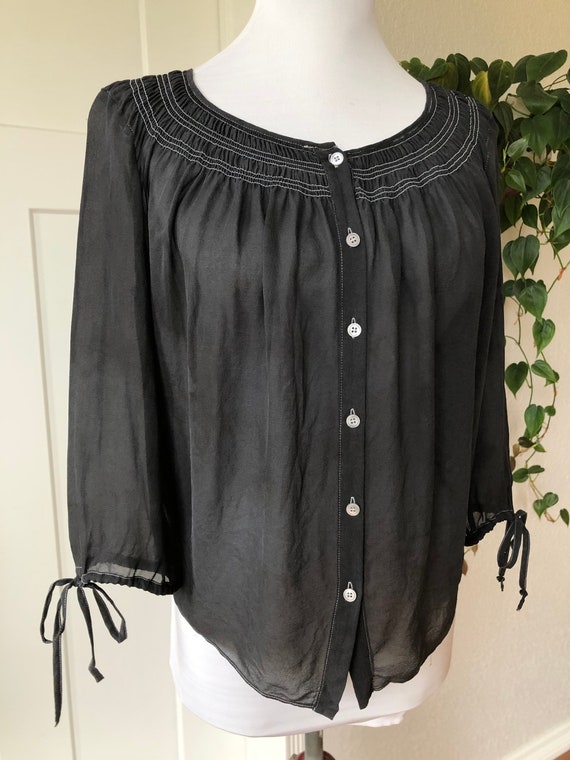 Silk Chiffon Semi Sheer Black Faded Gray Boho Pea… - image 2