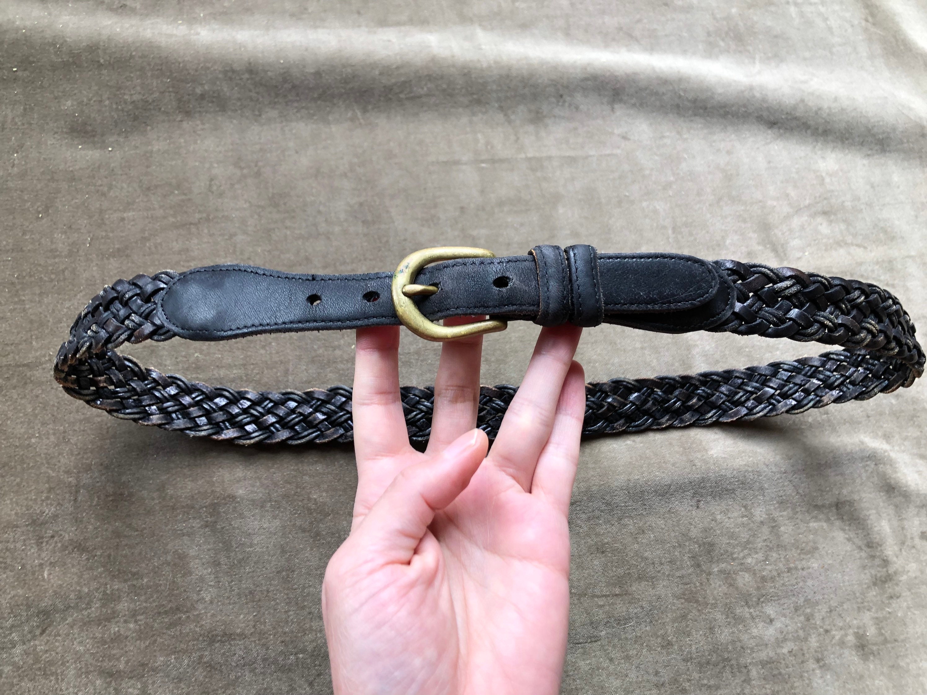 COACH Vintage 90’s Black Leather Woven Braided Belt COACH Distressed Black Leather Woven Braided Belt Solid  main image 2