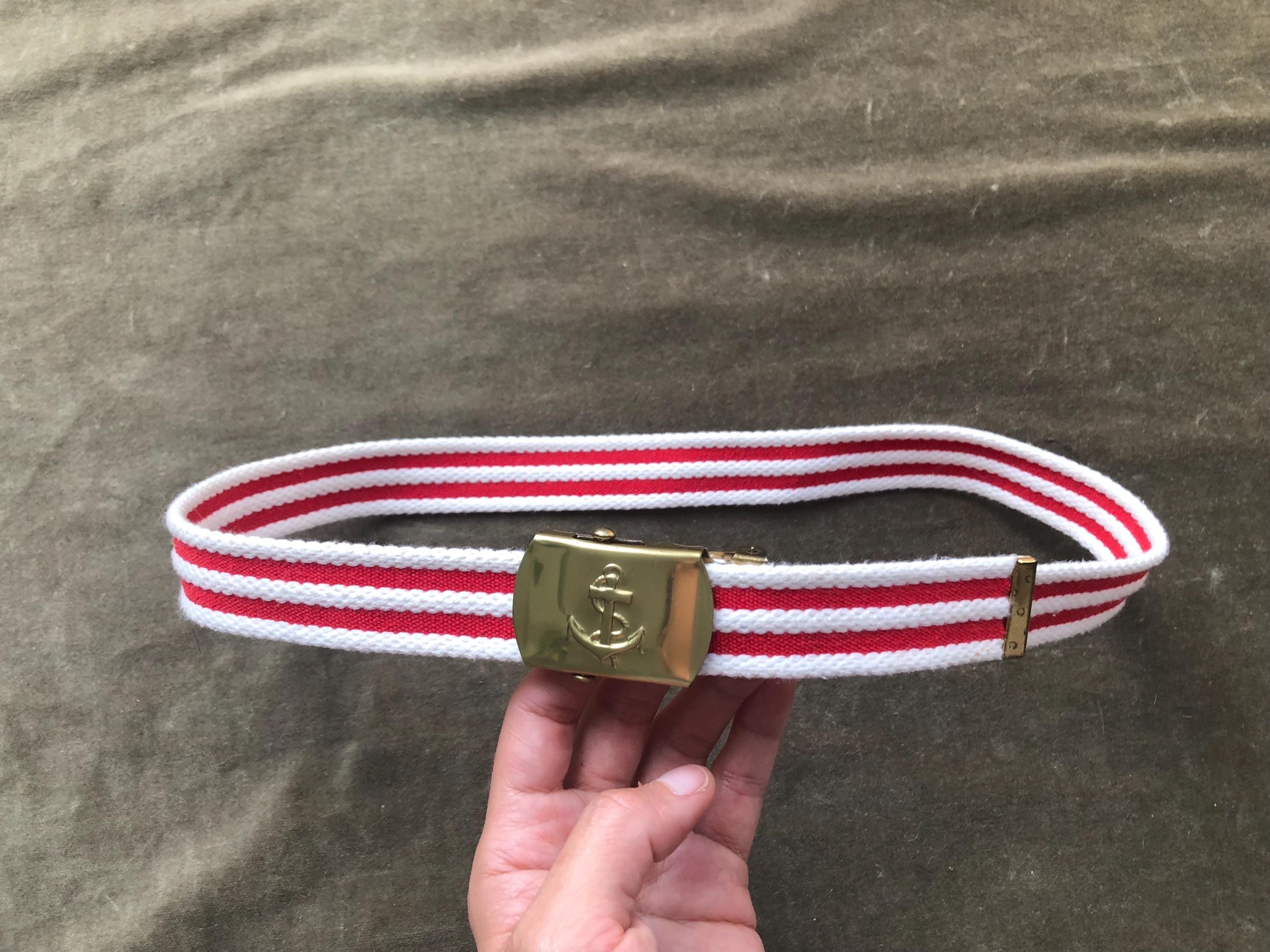 Vintage 1970\'s nautical anchor brass buckle tan woven adjustable Sailor belt USA Vintage 70 main image 2