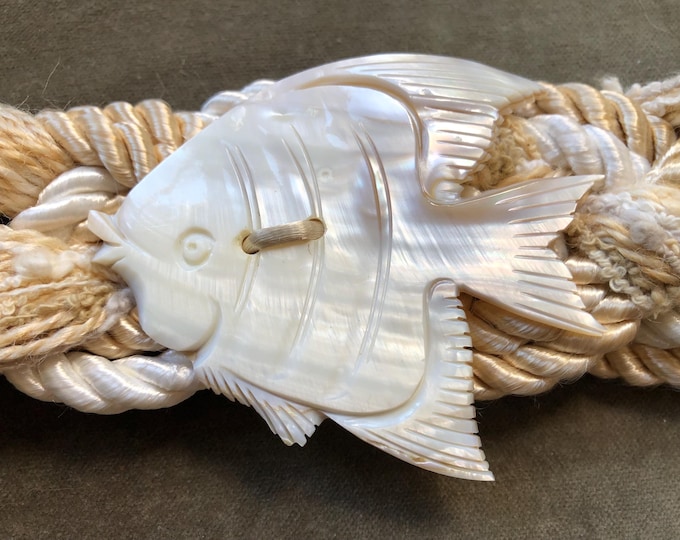 Shell Belt Sea Shell 80s Seashell Mother of Pearl Sea Shell Tropical Fish Satin Rope Woven ...