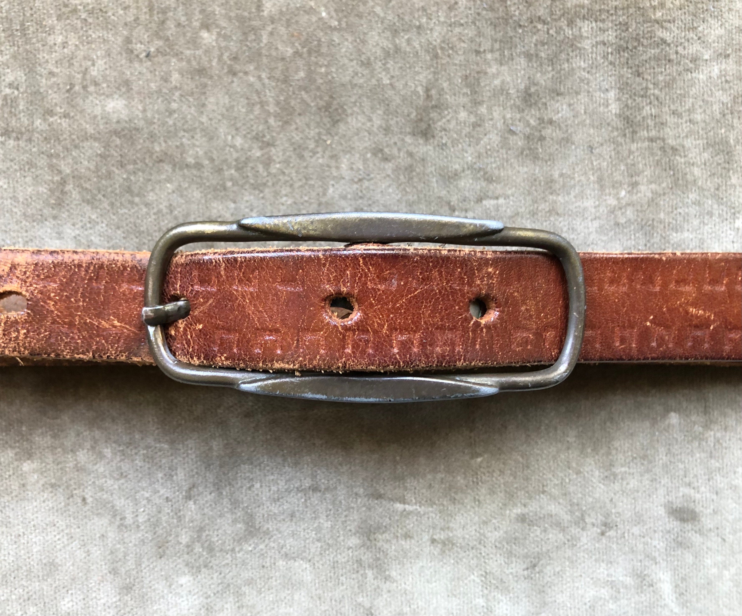 60s 70s Skinny Slim Brown Rust Leather Belt Sz M L XL 30 32 