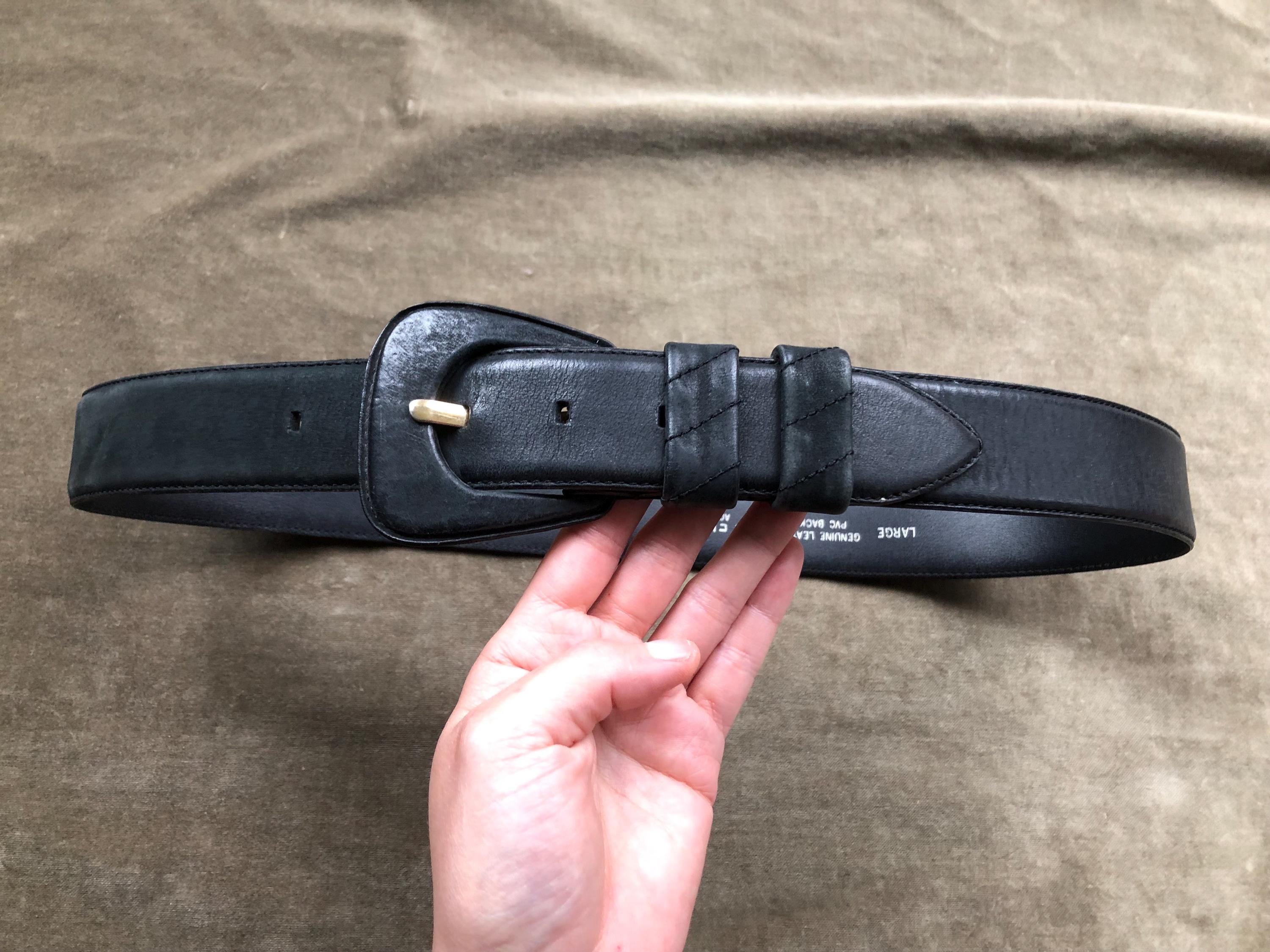 Black Suede Matte Leather Wide Fashion Belt 1980s 1990s Self 